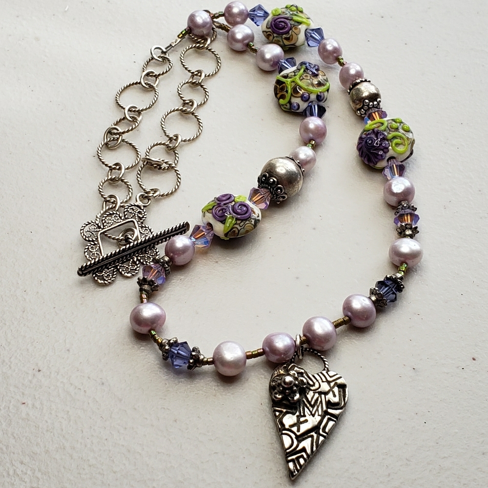 Hand crafted  Lavender Sterling Heart necklace